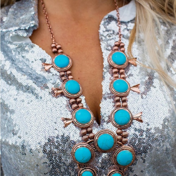 NWT Vintage Inspired Marble Round Turquoise Copper Statement Necklace - Picture 4 of 6